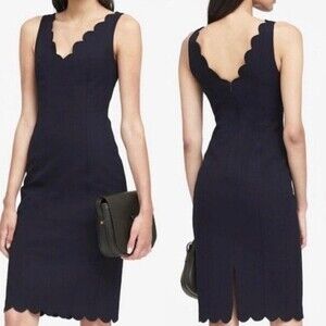Banana Republic NWT Navy Scalloped Hem V-Neck Dress size 4